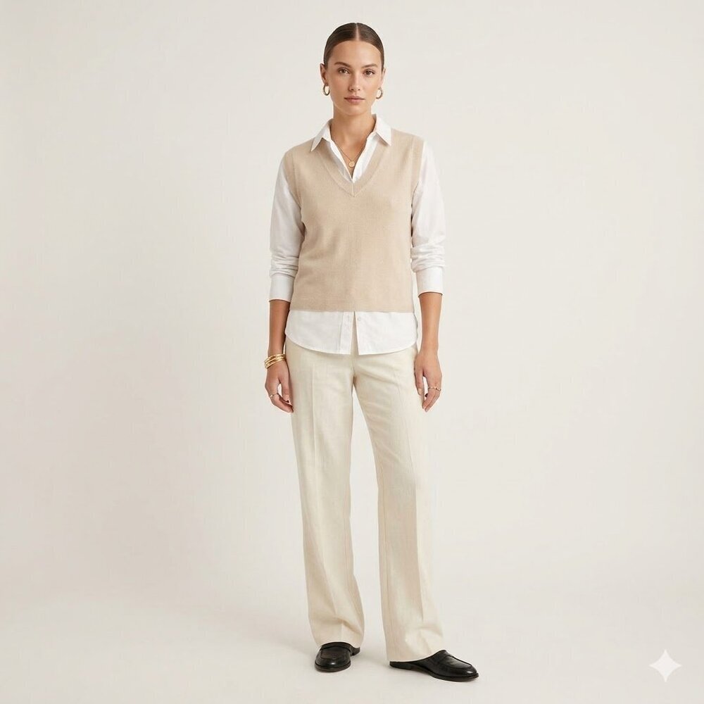 NWT Kittenish Sleeveless Cropped Sweater Vest Tan Knit V Neck Multiple Sizes